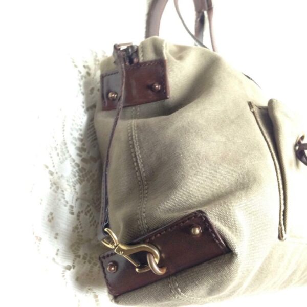 Vintage Gucci Khaki Brown Leather Trim Shoulder Bag 14in x 9in x 5in