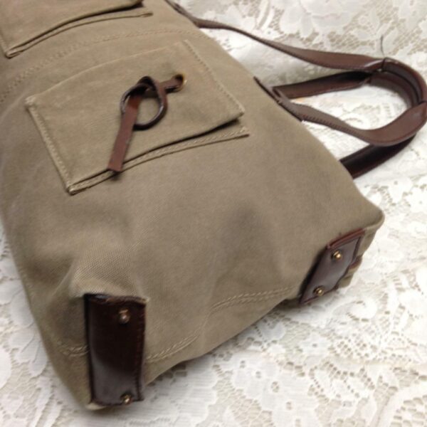 Vintage Gucci Khaki Brown Leather Trim Shoulder Bag 14in x 9in x 5in