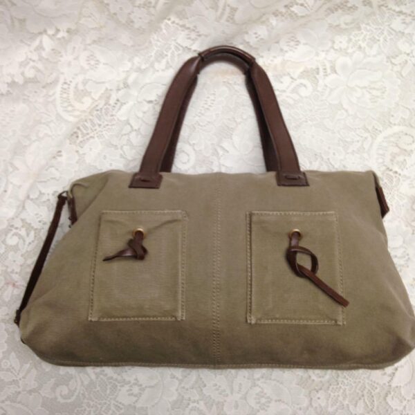 Vintage Gucci Khaki Brown Leather Trim Shoulder Bag 14in x 9in x 5in