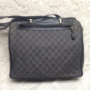 Vintage Gucci Italy, Black Mono Large Shoulder Bag 14in x 13in x 4in