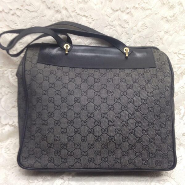 Vintage Gucci Italy, Black Mono Large Shoulder Bag 14in x 13in x 4in