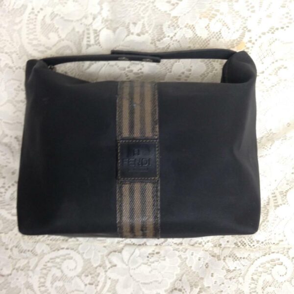 Fendi, Rare, Black Nylon-Pequin Stripes Carry-on Pouch- 8in x 8in x 6in