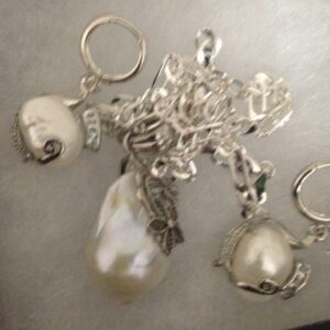 Elegant Set, Genuine Baroque Pearl Pendant w/ Silver Chain Necklace N Earrings