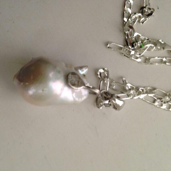 Elegant Set, Genuine Baroque Pearl Pendant w/ Silver Chain Necklace N Earrings