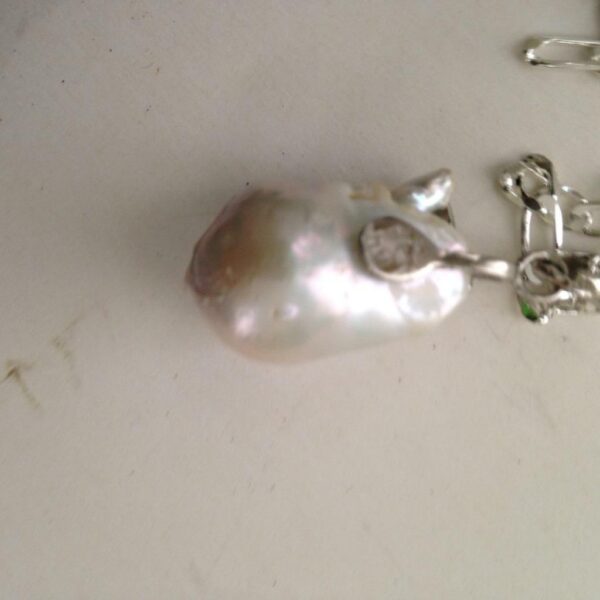 Elegant Set, Genuine Baroque Pearl Pendant w/ Silver Chain Necklace N Earrings