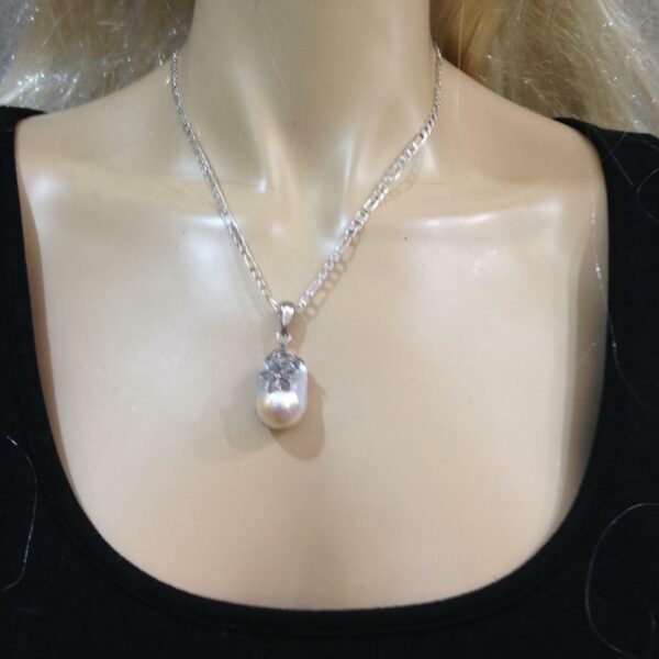 Elegant Set, Genuine Baroque Pearl Pendant w/ Silver Chain Necklace N Earrings