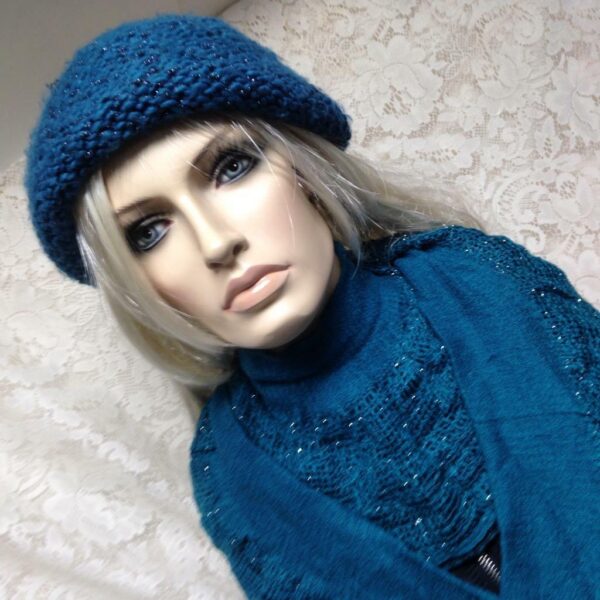 Stunning, Fits All, Teal or Aquamarine Knitted Hat and Scarf Set