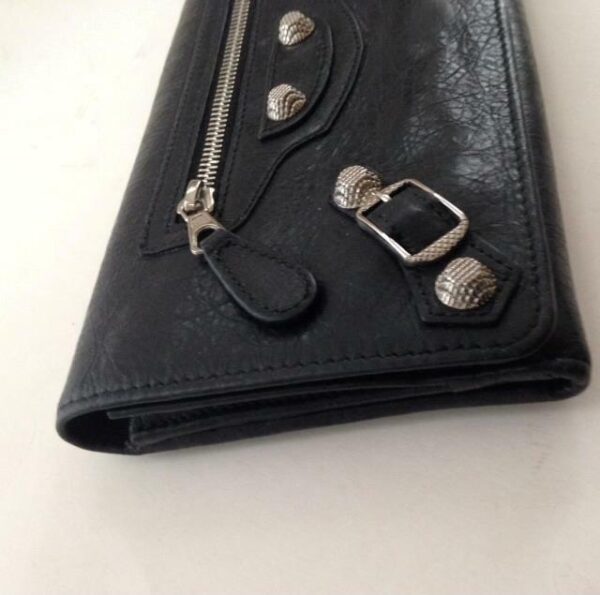 Balenciaga Black, Silver Studded Long Bi-fold Wallet 7.5in x 4in