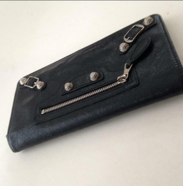 Balenciaga Black, Silver Studded Long Bi-fold Wallet 7.5in x 4in