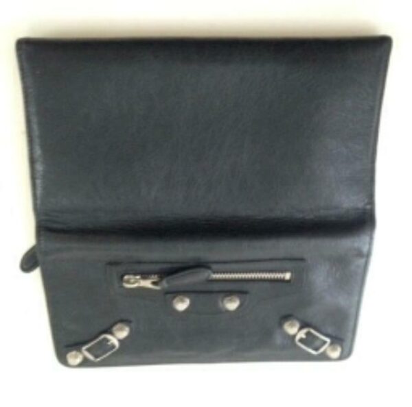 Balenciaga Black, Silver Studded Long Bi-fold Wallet 7.5in x 4in