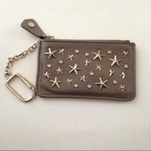 Jimmy Choo Brown Leather-Silver Star Coin-Key Case 4.5in x 3in