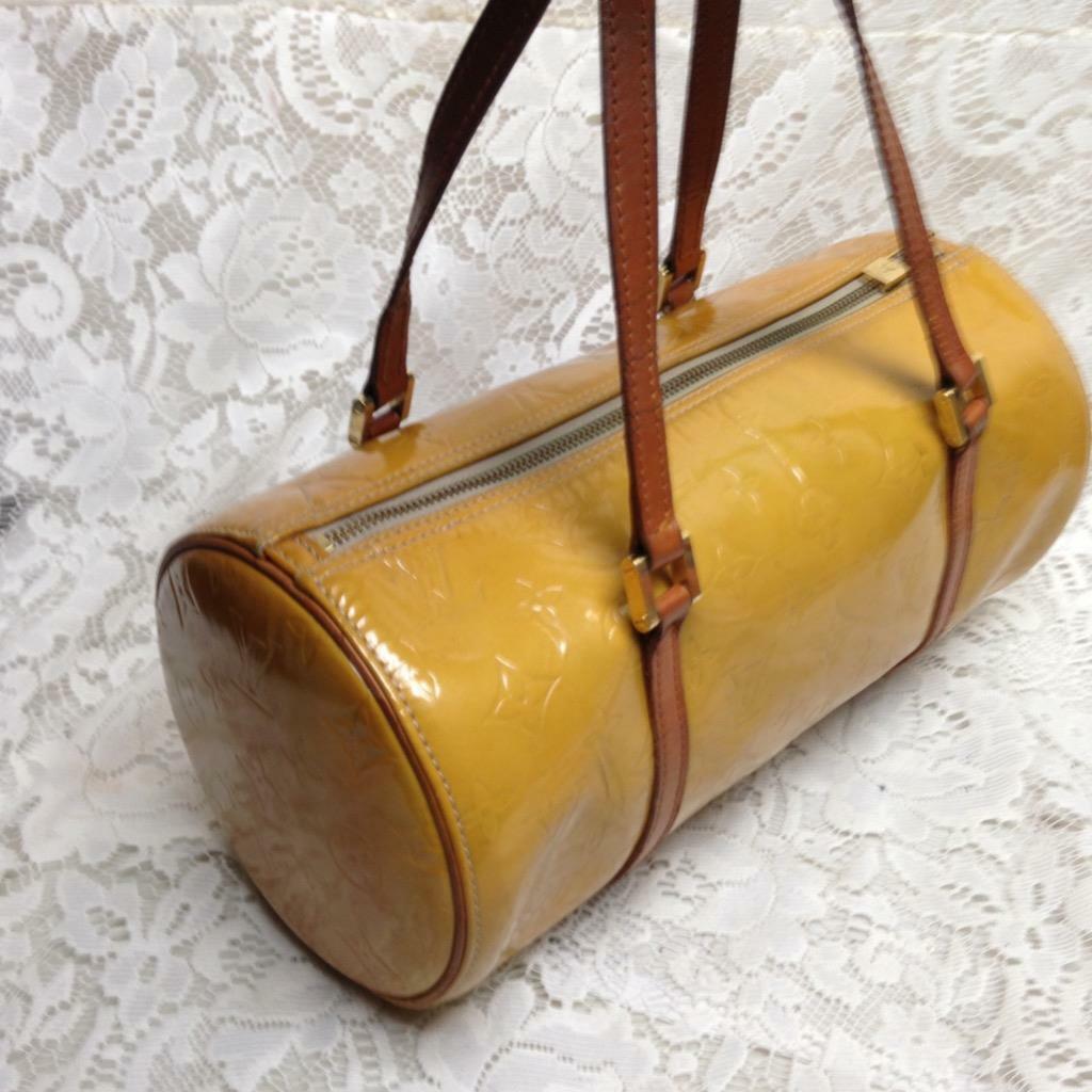 Louis Vuitton Yellow Vernis Papillon Hand Bag 12in L x 6in D