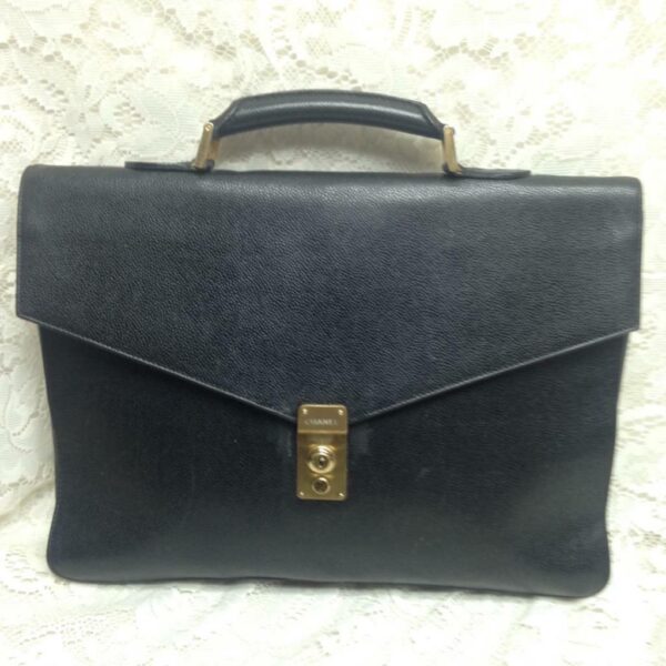 Vintage, Authentic Chanel Uni-sex Black Leather Briefcase 15in x 11in x 2in