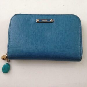 Authentic Fendi Aqua Blue Leather Zippy Compact Wallet ( 5inx4in)