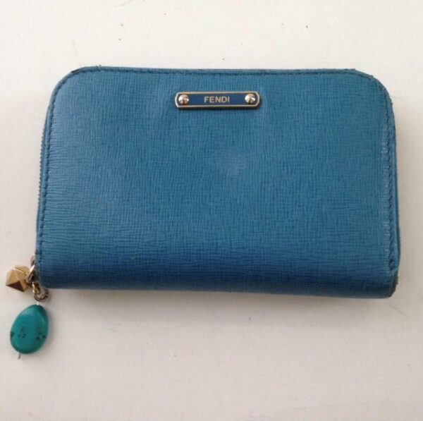 Authentic Fendi Aqua Blue Leather Zippy Compact Wallet ( 5inx4in)