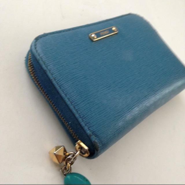 Authentic Fendi Aqua Blue Leather Zippy Compact Wallet ( 5inx4in)