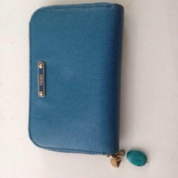 Authentic Fendi Aqua Blue Leather Zippy Compact Wallet ( 5inx4in)