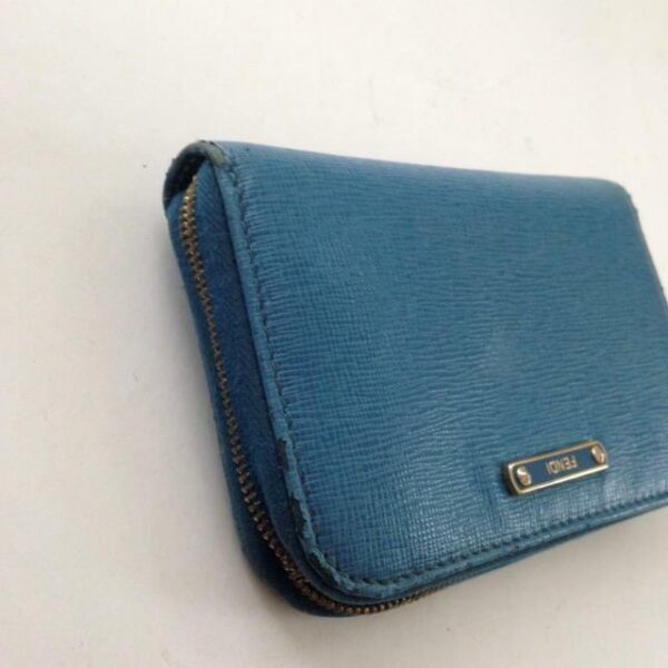 Authentic Fendi Aqua Blue Leather Zippy Compact Wallet ( 5inx4in)