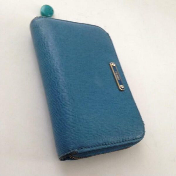 Authentic Fendi Aqua Blue Leather Zippy Compact Wallet ( 5inx4in)