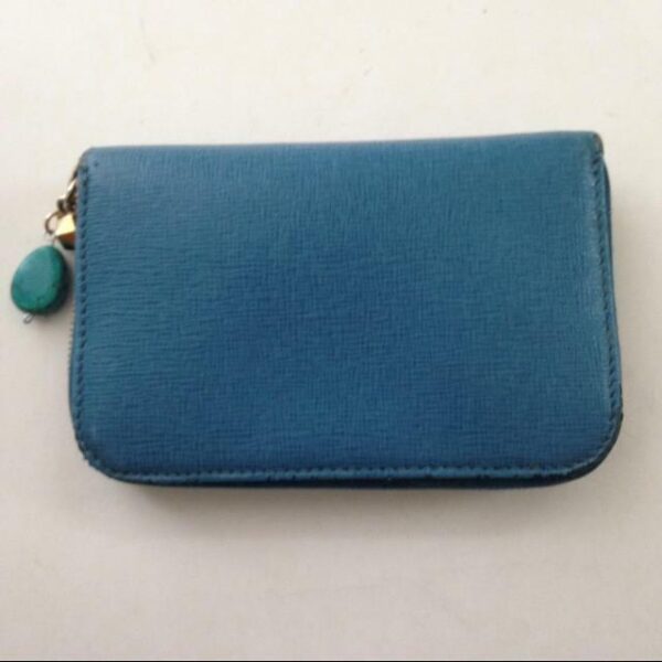 Authentic Fendi Aqua Blue Leather Zippy Compact Wallet ( 5inx4in)