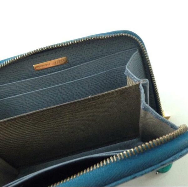 Authentic Fendi Aqua Blue Leather Zippy Compact Wallet ( 5inx4in)