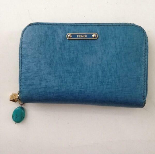 Authentic Fendi Aqua Blue Leather Zippy Compact Wallet ( 5inx4in)