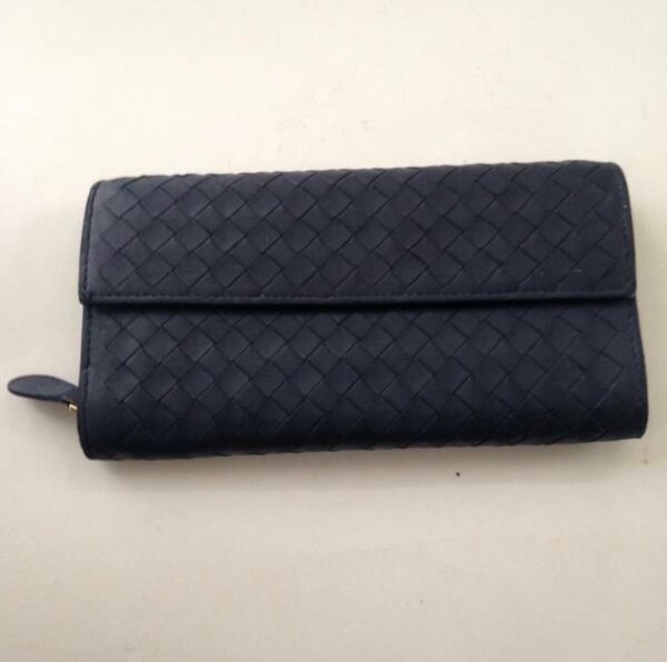 Authentic Bottega Veneta Dark Blue Leather Bifold Long Wallet 7.5in x 4.5in