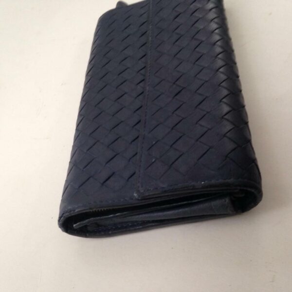 Authentic Bottega Veneta Dark Blue Leather Bifold Long Wallet 7.5in x 4.5in