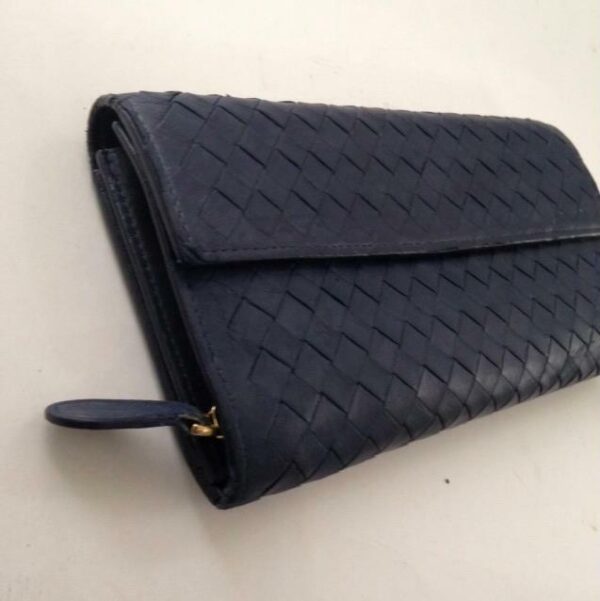 Authentic Bottega Veneta Dark Blue Leather Bifold Long Wallet 7.5in x 4.5in