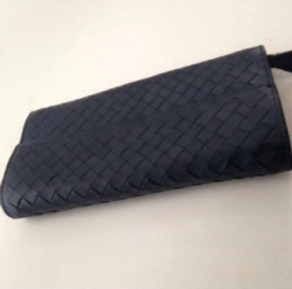 Authentic Bottega Veneta Dark Blue Leather Bifold Long Wallet 7.5in x 4.5in