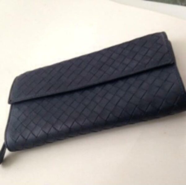 Authentic Bottega Veneta Dark Blue Leather Bifold Long Wallet 7.5in x 4.5in