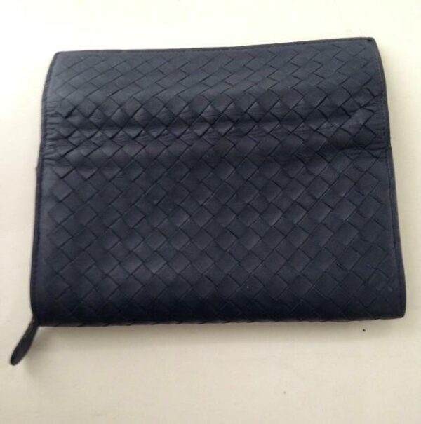 Authentic Bottega Veneta Dark Blue Leather Bifold Long Wallet 7.5in x 4.5in