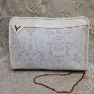 Mario Valentino White Jacquard Clutch Crossbody 11in x 8in x 2.5in