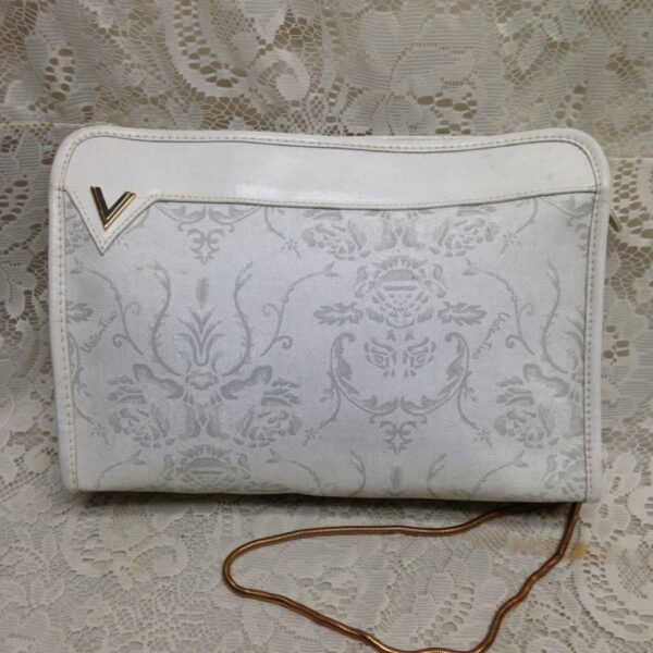 Mario Valentino White Jacquard Clutch Crossbody 11in x 8in x 2.5in