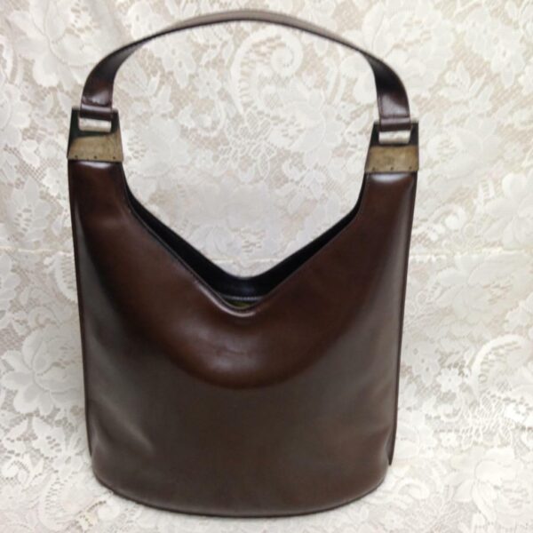 Vintage Gucci Italy Brown Enamel-Patent Purse-Shoulder Bag 13in x 12in x 4in