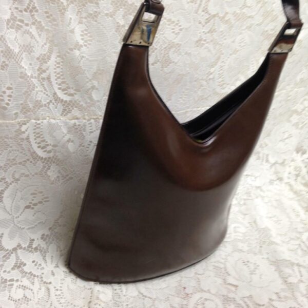 Vintage Gucci Italy Brown Enamel-Patent Purse-Shoulder Bag 13in x 12in x 4in