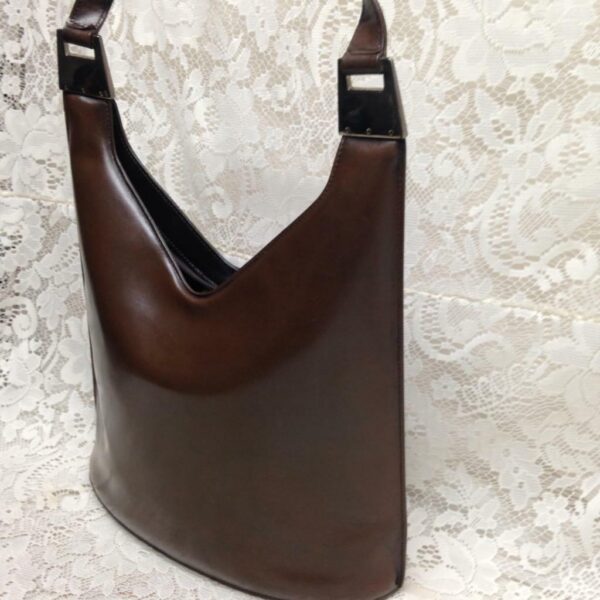 Vintage Gucci Italy Brown Enamel-Patent Purse-Shoulder Bag 13in x 12in x 4in