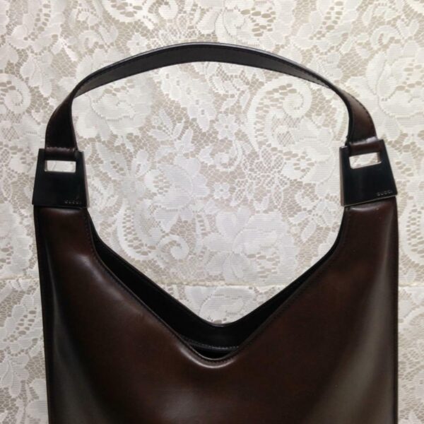 Vintage Gucci Italy Brown Enamel-Patent Purse-Shoulder Bag 13in x 12in x 4in