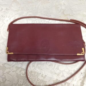 Authentic, Cartier Burgundy Leather 2-way Clutch- Crossbody 11in x 6in (2T0621)