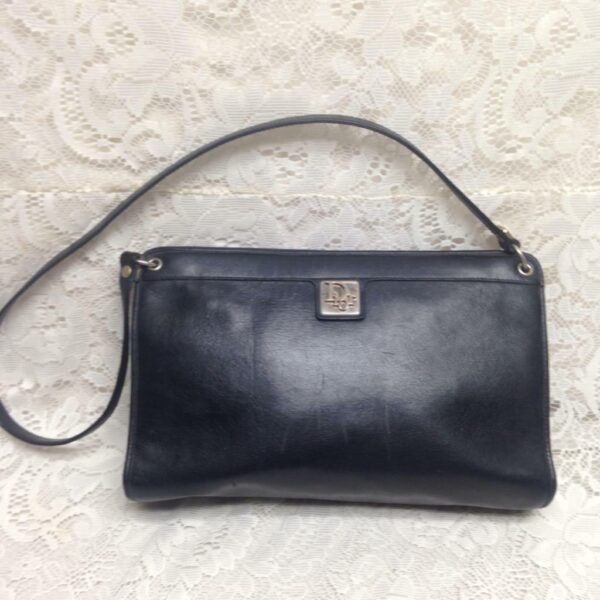 Vintage Christian Dior Black Leather Adjustable Shoulder- Handbag