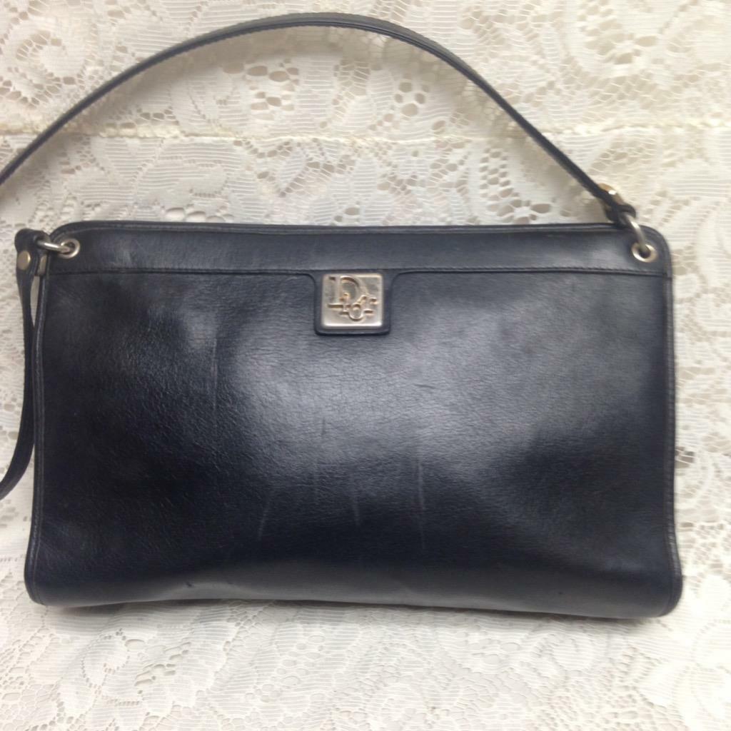 Vintage Christian Dior Black Leather Adjustable Shoulder- Handbag