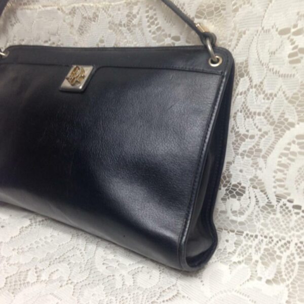 Vintage Christian Dior Black Leather Adjustable Shoulder- Handbag