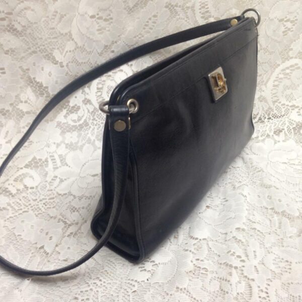 Vintage Christian Dior Black Leather Adjustable Shoulder- Handbag