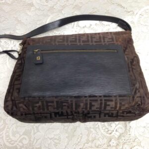 Vintage Fendi Zucca Brown Nylon Shoulder-Crossbody Bag 13in x 10in x 4.5in