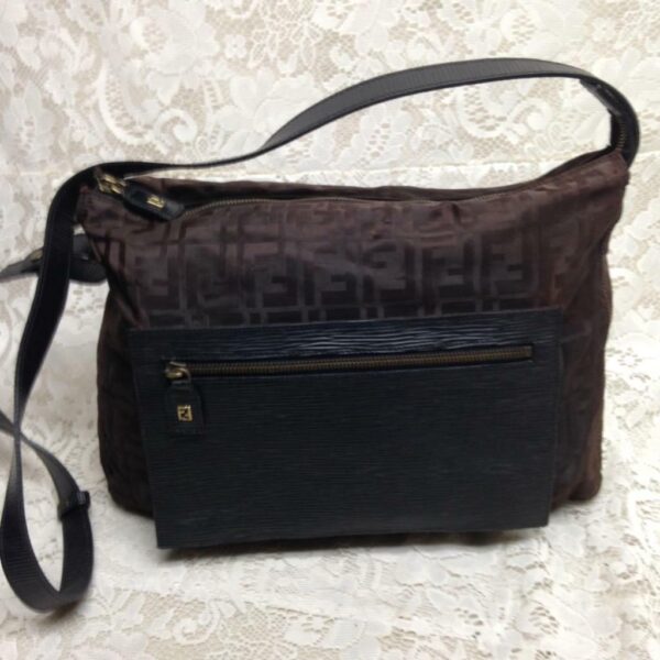 Vintage Fendi Zucca Brown Nylon Shoulder-Crossbody Bag 13in x 10in x 4.5in