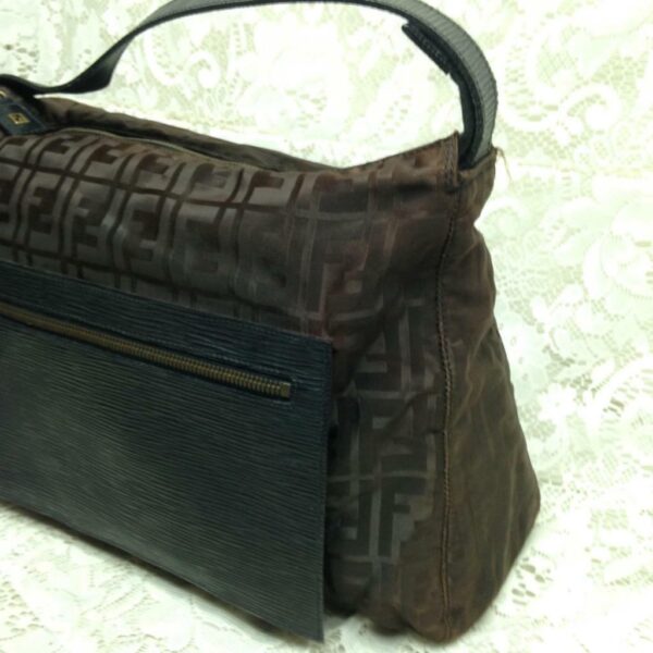 Vintage Fendi Zucca Brown Nylon Shoulder-Crossbody Bag 13in x 10in x 4.5in