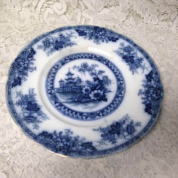 Antique, Rare, Yeddo, England, Variant Flow Blue Willow 10in Dinner Plate