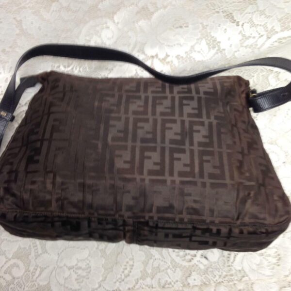 Vintage Fendi Zucca Brown Nylon Shoulder-Crossbody Bag 13in x 10in x 4.5in