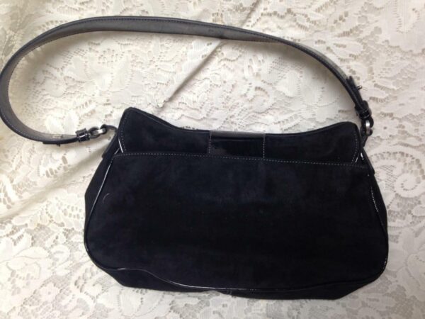 Salvatore Ferragamo Black Suede Leather Handbag 12in x 7in x 2.5in