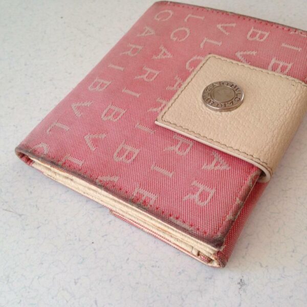 Authentic, Bulgari Pink Mono Canvas Compact Bi-fold Wallet 4.5in x 4in